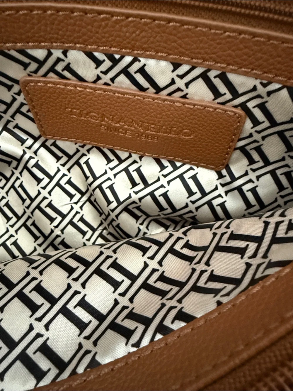 Tignanello leather Navy Tote with Brown Handles